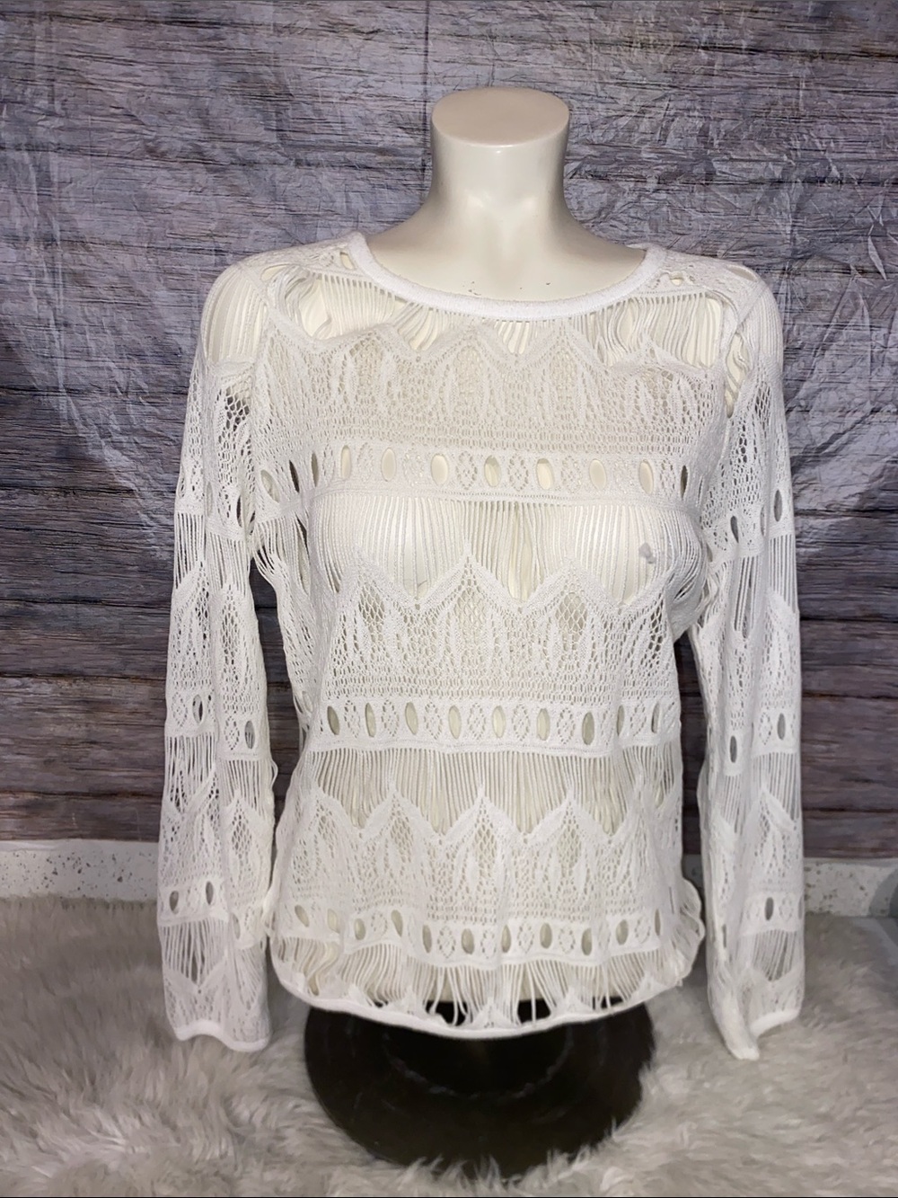 Sold* Miss Me White Crochet Pullover Sweater - Picture 4 of 9